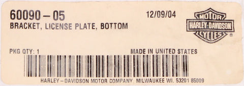 Genuine Harley-Davidson License plate Bottom Bracket Part Number - 60090-05
