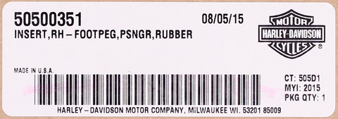 Genuine Harley-Davidson Foot Peg Insert Part Number - 50500351