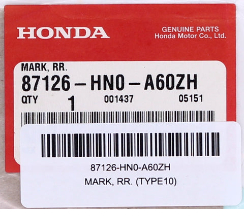 Genuine Honda Mark (TYPE10) Part Number - 87126-HN0-A60ZH