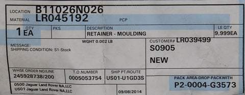 Land Rover Retainer Moulding Part Number - LR045192