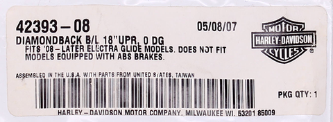 Genuine Harley-Davidson Diamondback B/L 18" Part Number - 42393-08