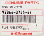 Genuine Kawasaki Fuel, Choke Line Plug Part Number - 92066-3755-6s