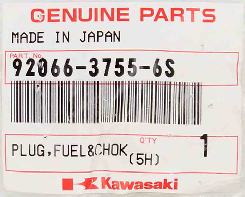 Genuine Kawasaki Fuel, Choke Line Plug Part Number - 92066-3755-6s