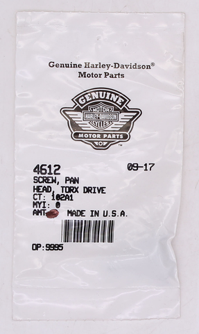 Genuine Harley-Davidson Pan Head Screw Part Number - 4612