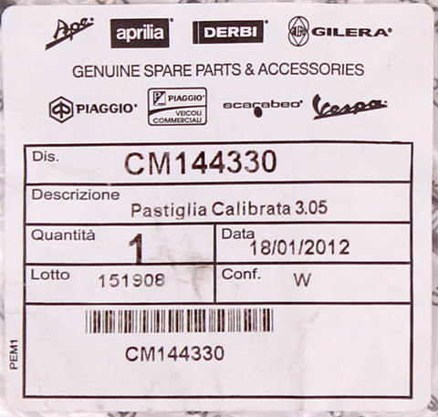 Pastiglia Calibrated Pad PN CM144330
