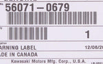 Genuine Kawasaki Warning Label Part Number - 56071-0679