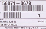 Genuine Kawasaki Warning Label Part Number - 56071-0679