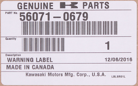 Genuine Kawasaki Warning Label Part Number - 56071-0679
