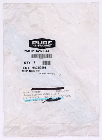 Genuine Polaris Right Side Bulkhead Clip Part Number - 5250044