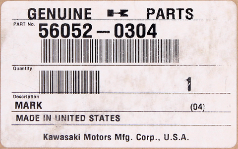 Genuine Kawasaki Rear Fender Mark Part Number - 56052-0304