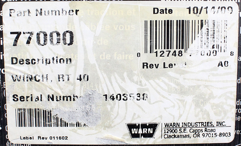 Warn Winch PN 77000