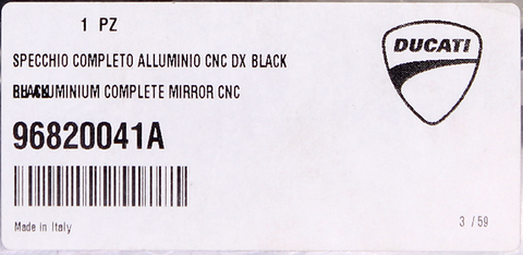 Ducati Aluminum Right Mirror Part Number - 96820041A