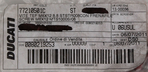 Ducati Screw (Pack Of 6) Part Number - 77210501C
