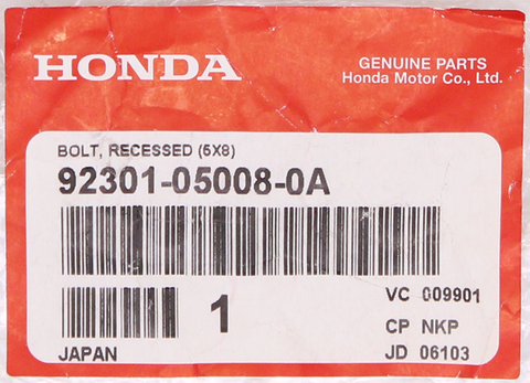 Genuine Honda Recessed Bolt Part Number - 92301-05008-0A