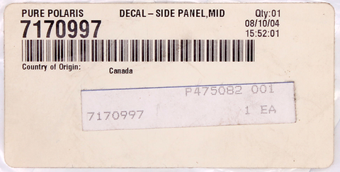 Polaris Side Panel Decal PN 7170997