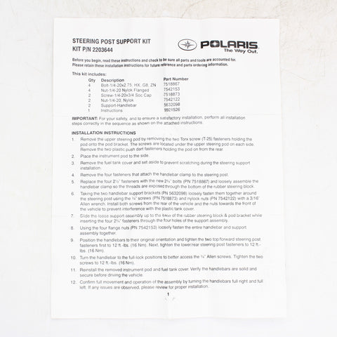 Polaris Steering Post Support Kit Part Number - 2203644