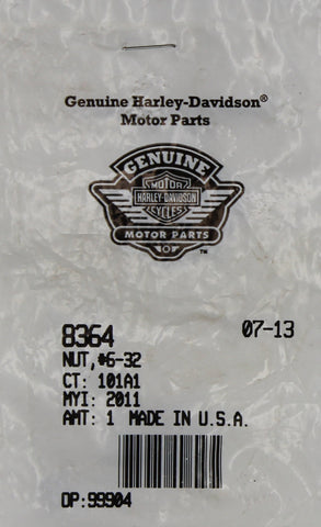 Genuine Harley-Davidson Nut #6-32 Part Number - 8364