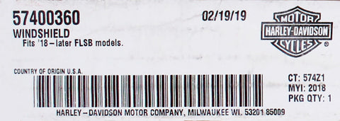 Genuine Harley Davidson Sport Glide Windshield Part Number - 57400360