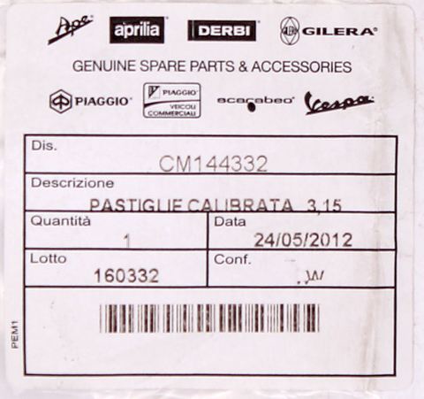 Pastiglie Calibrated Pad PN CM144332