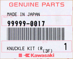 Genuine Kawasaki Knuckle, RS Part Number - 99999-0017