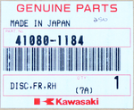 Genuine Kawasaki Disc, RH Front Part Number - 41080-1184