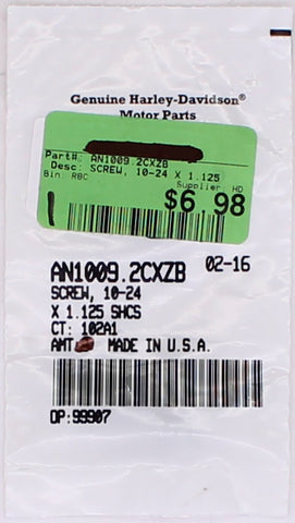 Genuine Harley-Davidson Screw Part Number - AN1009.2CXZB