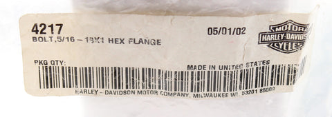 Genuine Harley-Davidson Bolt, 5/16 - 18x1, Hex Flange Part Number - 4217