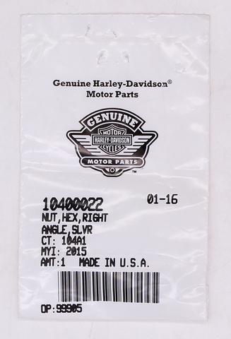 Genuine Harley-Davidson Hex Nut Part Number - 10400022