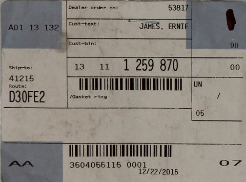 O-Ring Part Number - 13111259870 For BMW