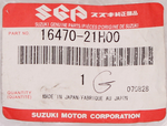 Genuine Suzuki Oil Cooler Hose Part Number - 16470-21H00