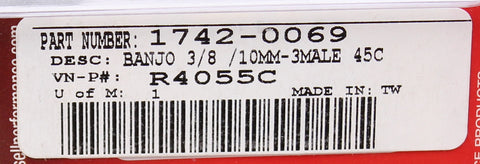 Banjo 3-8 / 10Mm - 3Male 45C Part Number - 1742-0069 For Harley-Davidson
