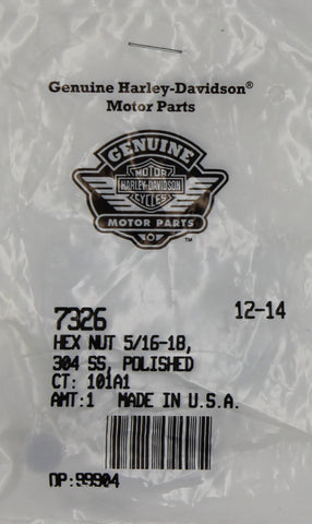 Genuine Harley-Davidson Hex Nut 5/16-18, 304 SS, Polished Part Number - 7326