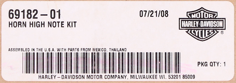 Genuine Harley-Davidson Horn High Note Kit  Part Number - 69182-01