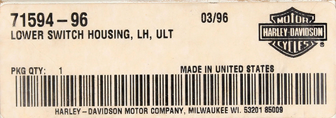 Genuine Harley-Davidson Left Hand Lower Switch Housing Part Number - 71594-96