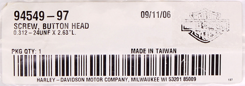 Genuine Harley-Davidson Chrome Screw Part Number - 94549-97