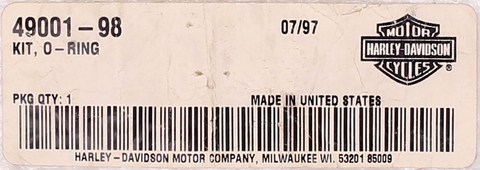 Genuine Harley-Davidson O-Ring Kit Part Number - 49001-98