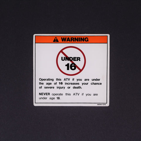 Kawasaki Under 16 Warning Label PN 56040-1276