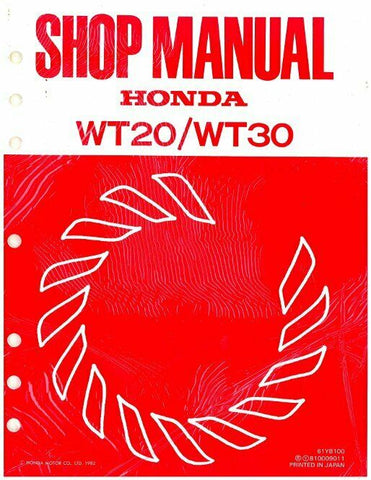 Honda WT20 WT30 Shop Manual Part Number - 61YB100