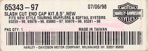 Genuine Harley-Davidson Slash Cut End Cap Kit PN 65343-97