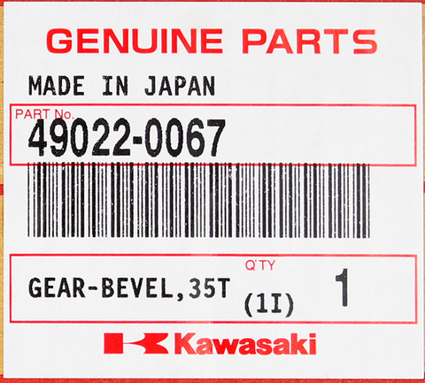 Genuine Kawasaki Gear Bevel Part Number - 49022-0067