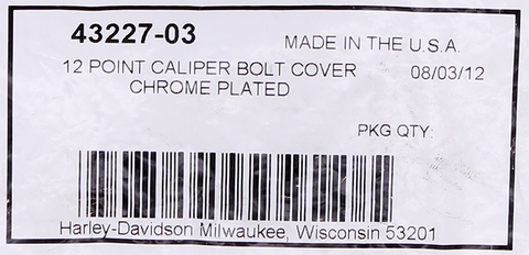 Harley-Davidson Caliper Bolt Cover Part Number - 43227-03