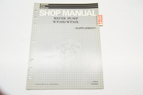 Honda Water Pump WP20X WP30X Shop Manual Supplement Part Number - 61YB410Y