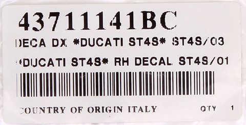 Ducati Right Hand Decal Part Number - 43711141BC