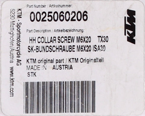 KTM Hexagon Collar Screw PN 0025060206