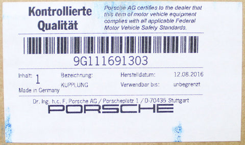 Genuine Porsche Clutch Kit Part Number - 9G111691303