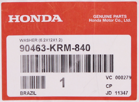 Genuine Honda Washer (6.2x12x1) PN 90463-KRM-840