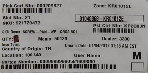 Pan Head Cross Screw Part Number - 92172-0473 For Kawasaki