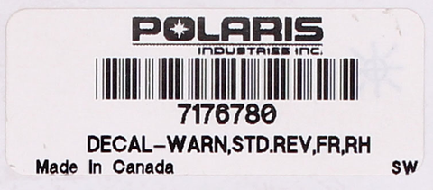 Front Right Warning Decal Part Number - 7176780 For Polaris