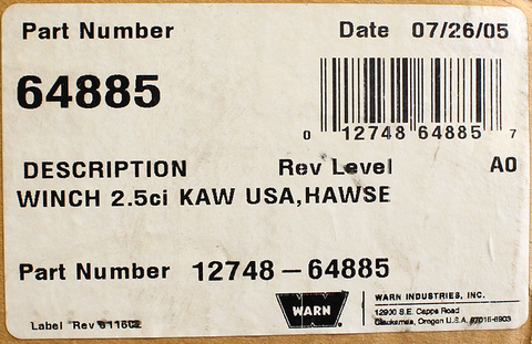 Warn for Kawasaki 2500 LB Winch PN 12748-64885 NEW IN BOX