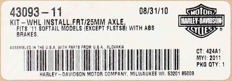 Genuine Harley Davidson Wheel Kit Part Number - 43093-11
